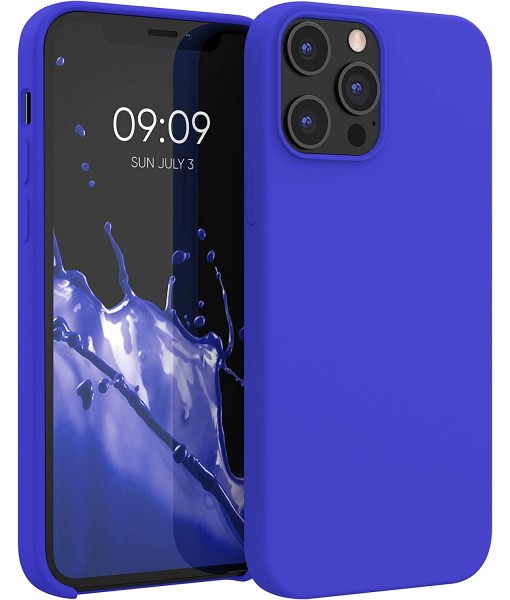 Husa iPhone 12 Pro Max, Silicon Catifelat cu Interior Microfibra, Albastru Electric